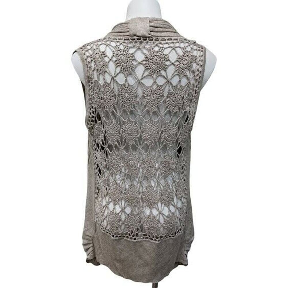 Vida Milano Size Large Sleeveless Cardigan Tan Cotton Blend Ribbed Crochet Boho